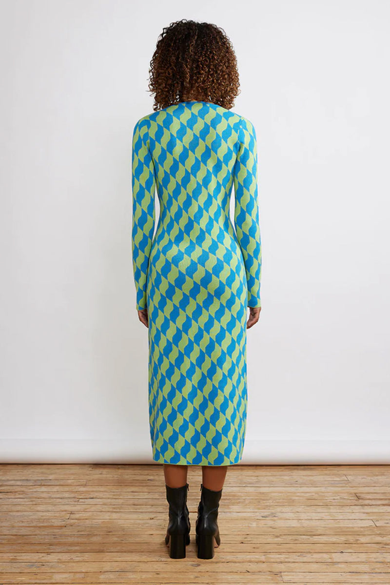 Kitri Leah Green Wavy Tile Knit Dress