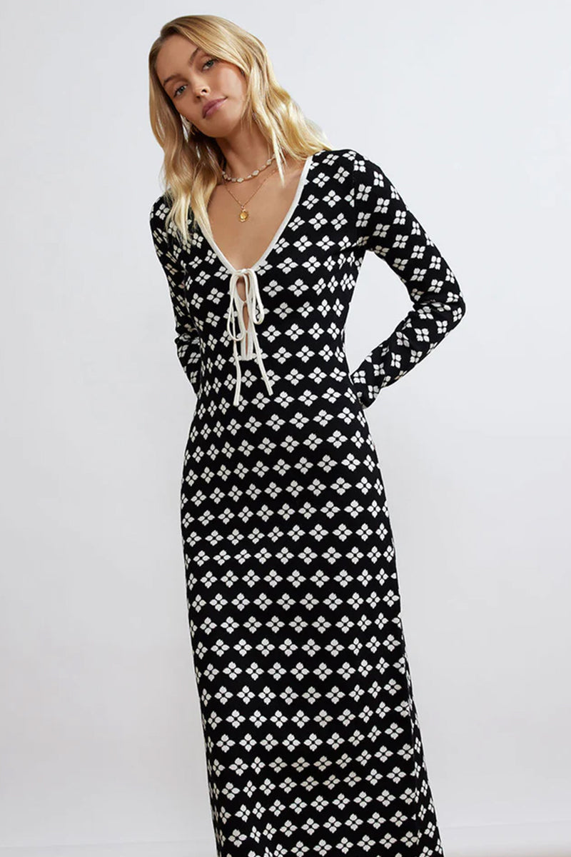 Kitri Leah Knit Dress // Black Polkadot Floral