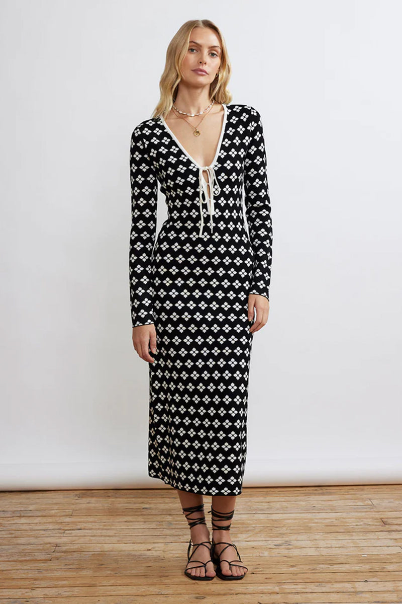 Kitri Leah Knit Dress // Black Polkadot Floral