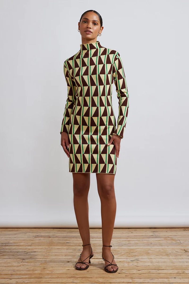 Kitri Logan Chocolate Tile Print Knit Mini Dress