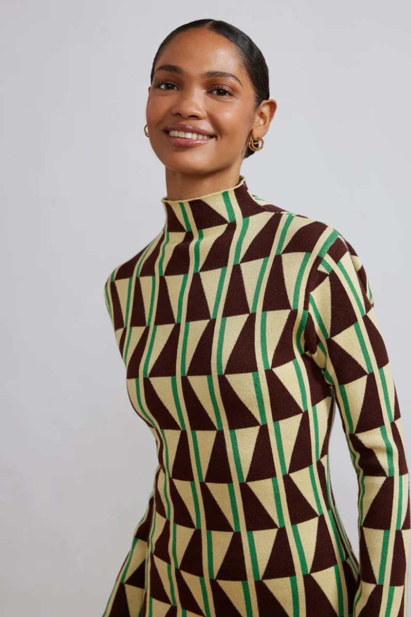Kitri Logan Chocolate Tile Print Knit Mini Dress
