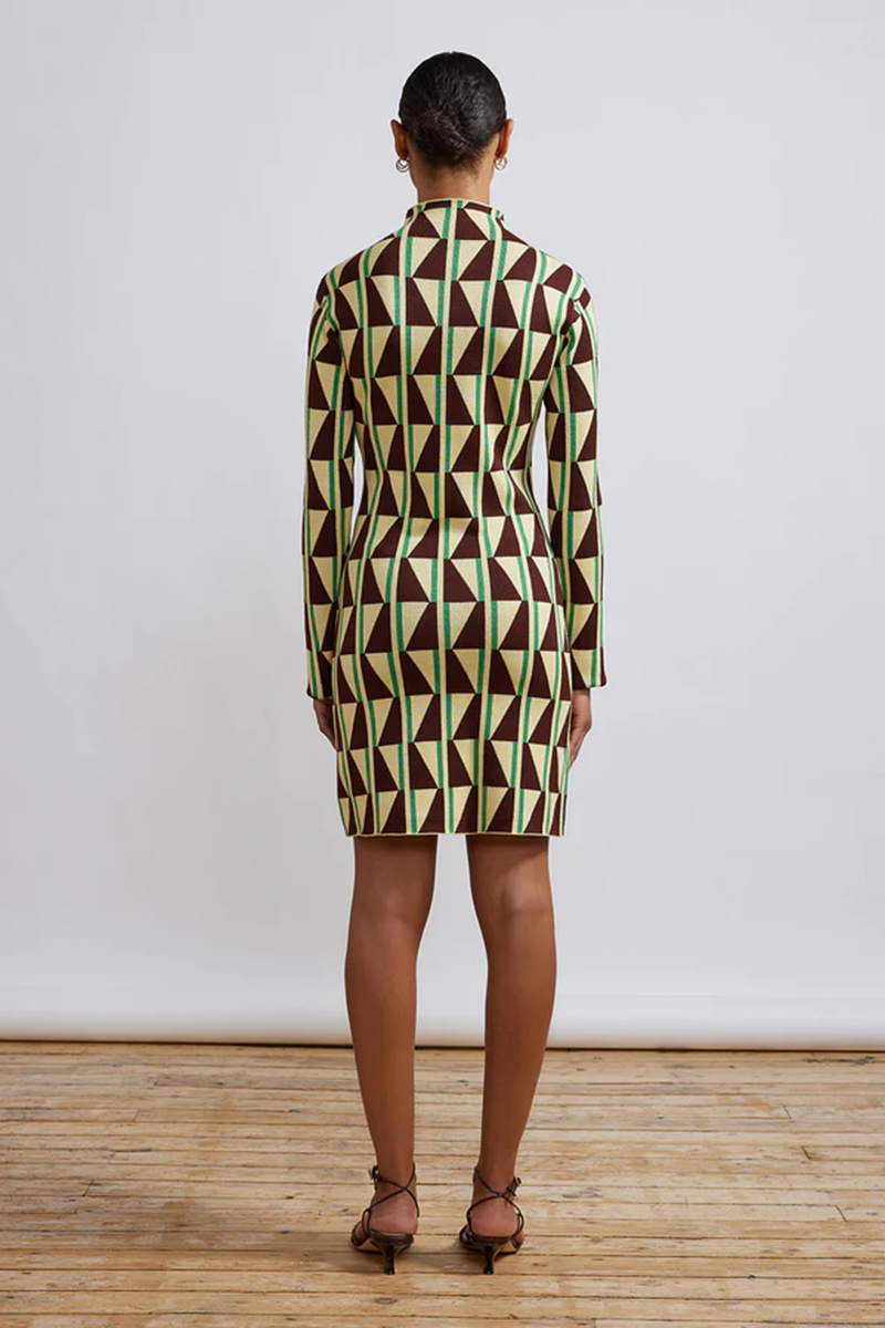 Kitri Logan Chocolate Tile Print Knit Mini Dress