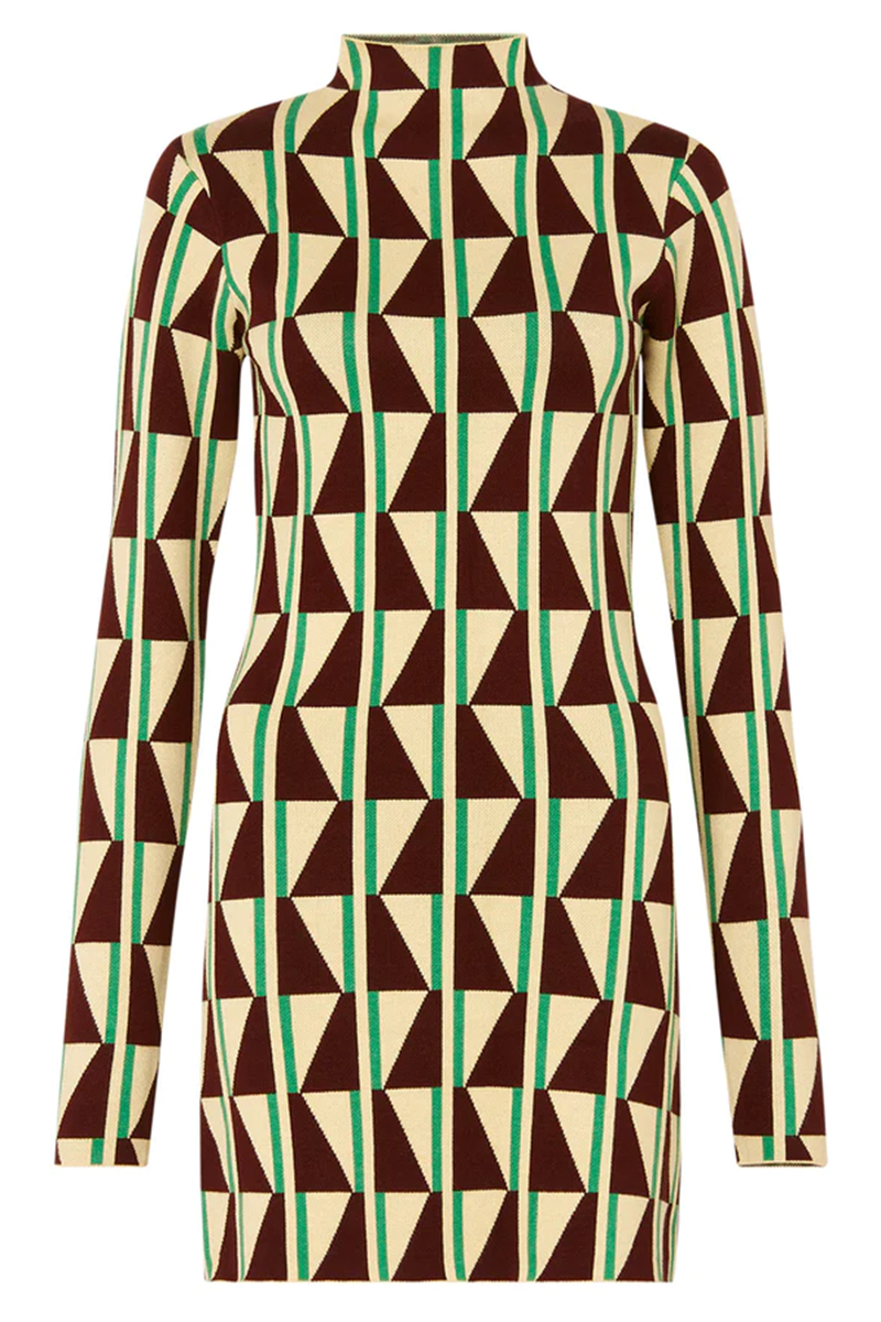Kitri Logan Chocolate Tile Print Knit Mini Dress