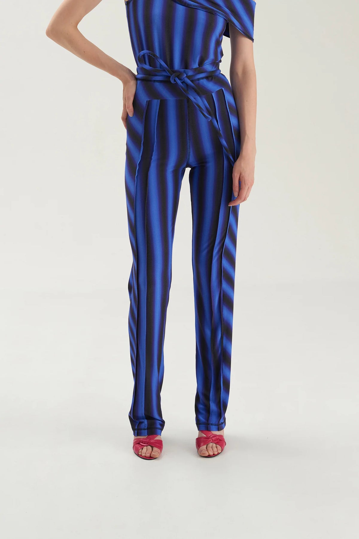 Verner Pintuck Pants // Black, Blue Stripe